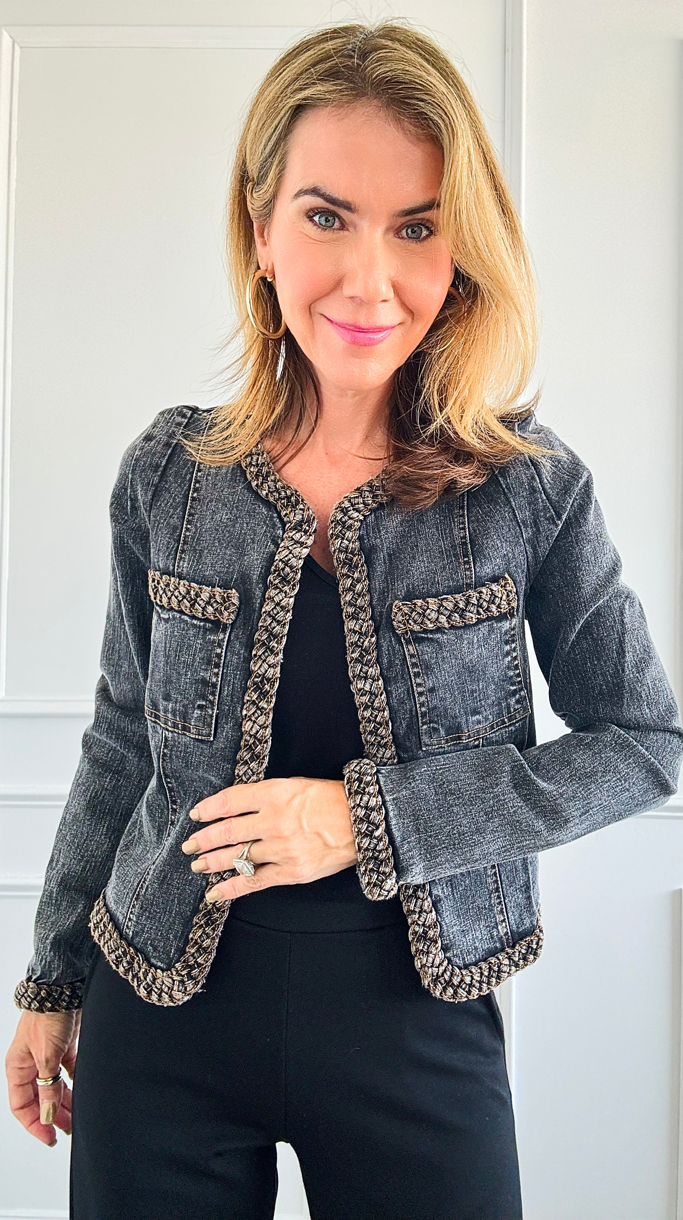 Beautifully Braided Denim Jacket - Black Denim-160 Jackets-Fate By LFD-Coastal Bloom Boutique, find the trendiest versions of the popular styles and looks Located in Indialantic, FL