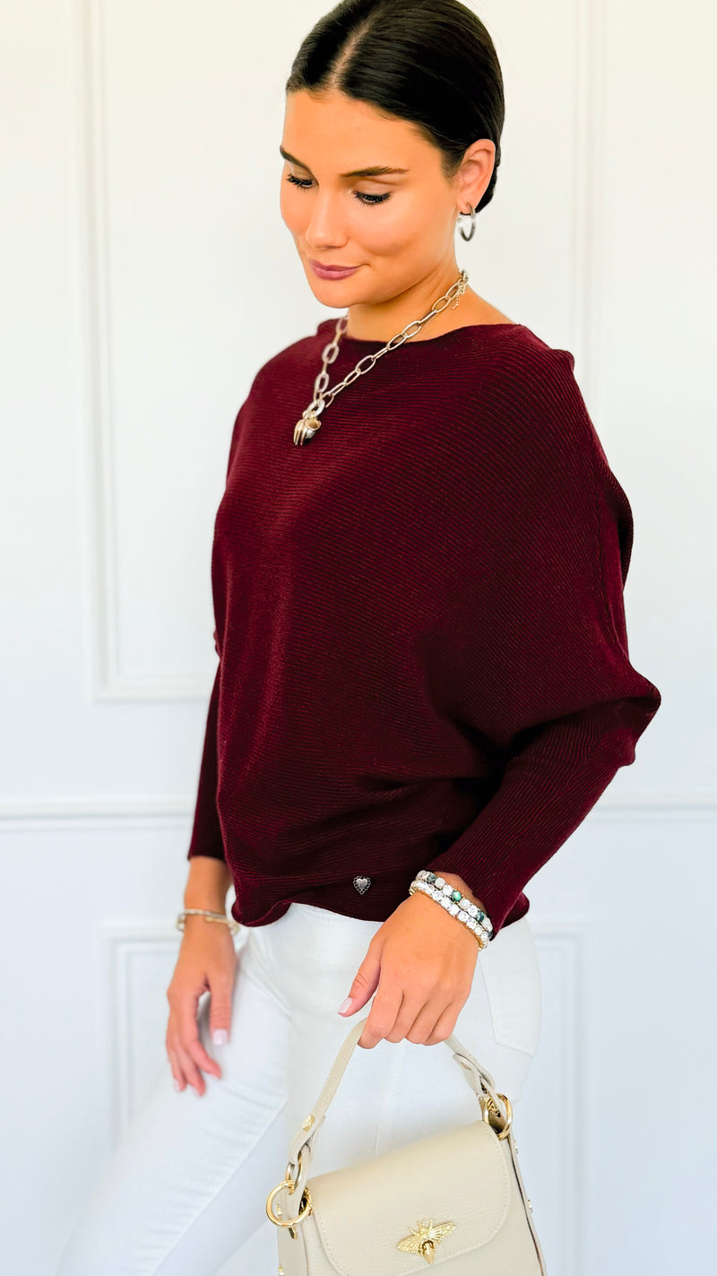 Ribbed Italian Pullover- Burgundy-140 Sweaters-Italianissimo-Coastal Bloom Boutique, find the trendiest versions of the popular styles and looks Located in Indialantic, FL