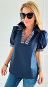 Checked Charm Puff Sleeve Top-110 Short Sleeve Tops-entro-Coastal Bloom Boutique, find the trendiest versions of the popular styles and looks Located in Indialantic, FL