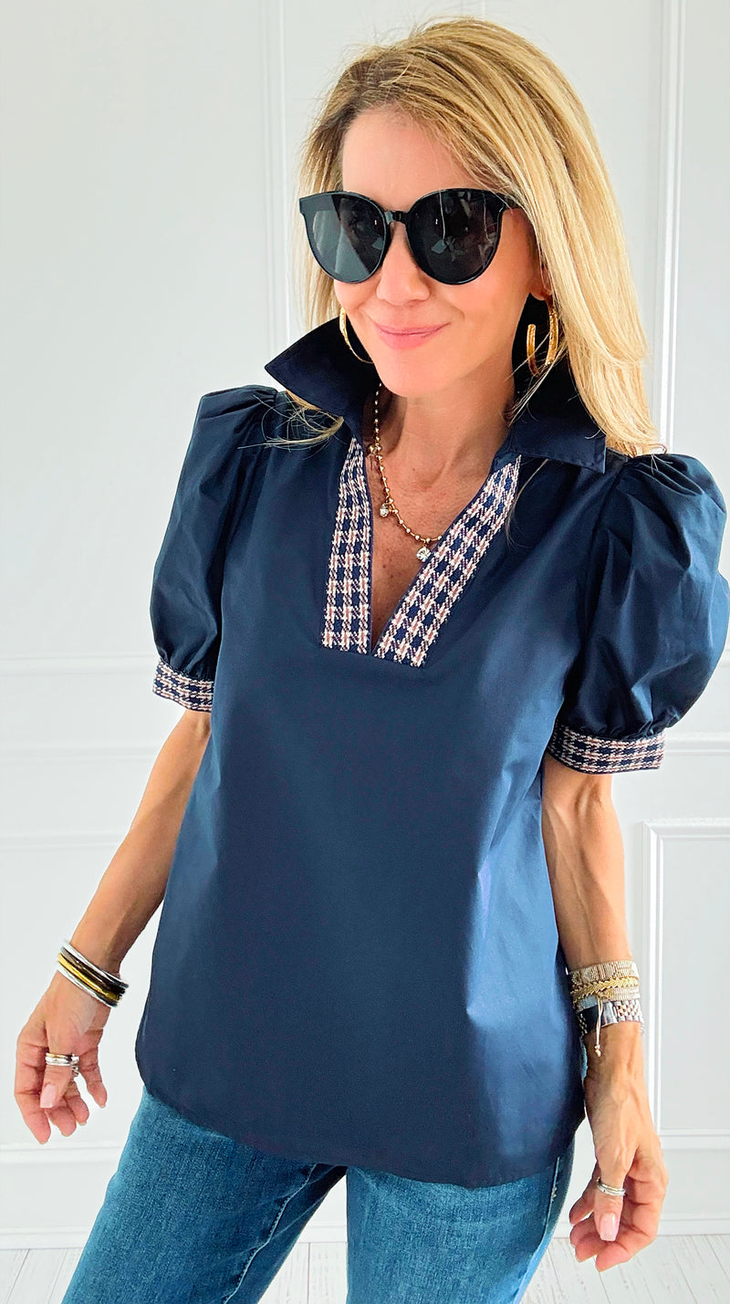 Checked Charm Puff Sleeve Top-110 Short Sleeve Tops-entro-Coastal Bloom Boutique, find the trendiest versions of the popular styles and looks Located in Indialantic, FL