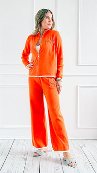 Luxe Trimmed Knit Statement Pocket Set - Orange-210 Loungewear/Sets-Chasing Bandits-Coastal Bloom Boutique, find the trendiest versions of the popular styles and looks Located in Indialantic, FL