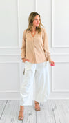 Luxe Essential Button Blouse Top - Khaki-130 Long Sleeve Tops-Michel-Coastal Bloom Boutique, find the trendiest versions of the popular styles and looks Located in Indialantic, FL