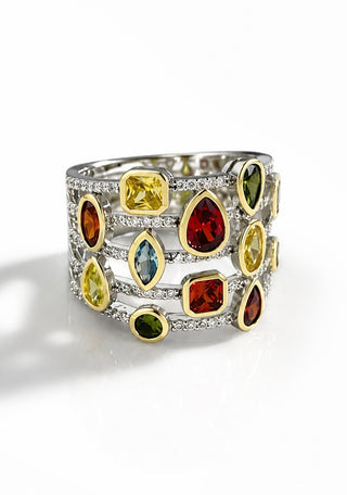 Sterling Silver Pearl & Marquise Colorful Treasure Ring