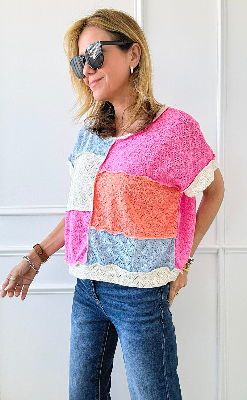 Color Block Knit Top-110 Short Sleeve Tops-Lovely Melody-Coastal Bloom Boutique, find the trendiest versions of the popular styles and looks Located in Indialantic, FL