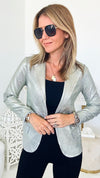 Metallic Embossed Stripe Italian Blazer-150 Cardigans/Layers-Venti6 Outlet-Coastal Bloom Boutique, find the trendiest versions of the popular styles and looks Located in Indialantic, FL