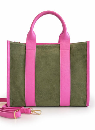 Capri Contrast Italian Suede Tote- Pink/Olive
