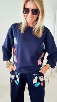 Pop of Color Navy Scuba Top-130 Long Sleeve Tops-Joh Apparel-Coastal Bloom Boutique, find the trendiest versions of the popular styles and looks Located in Indialantic, FL