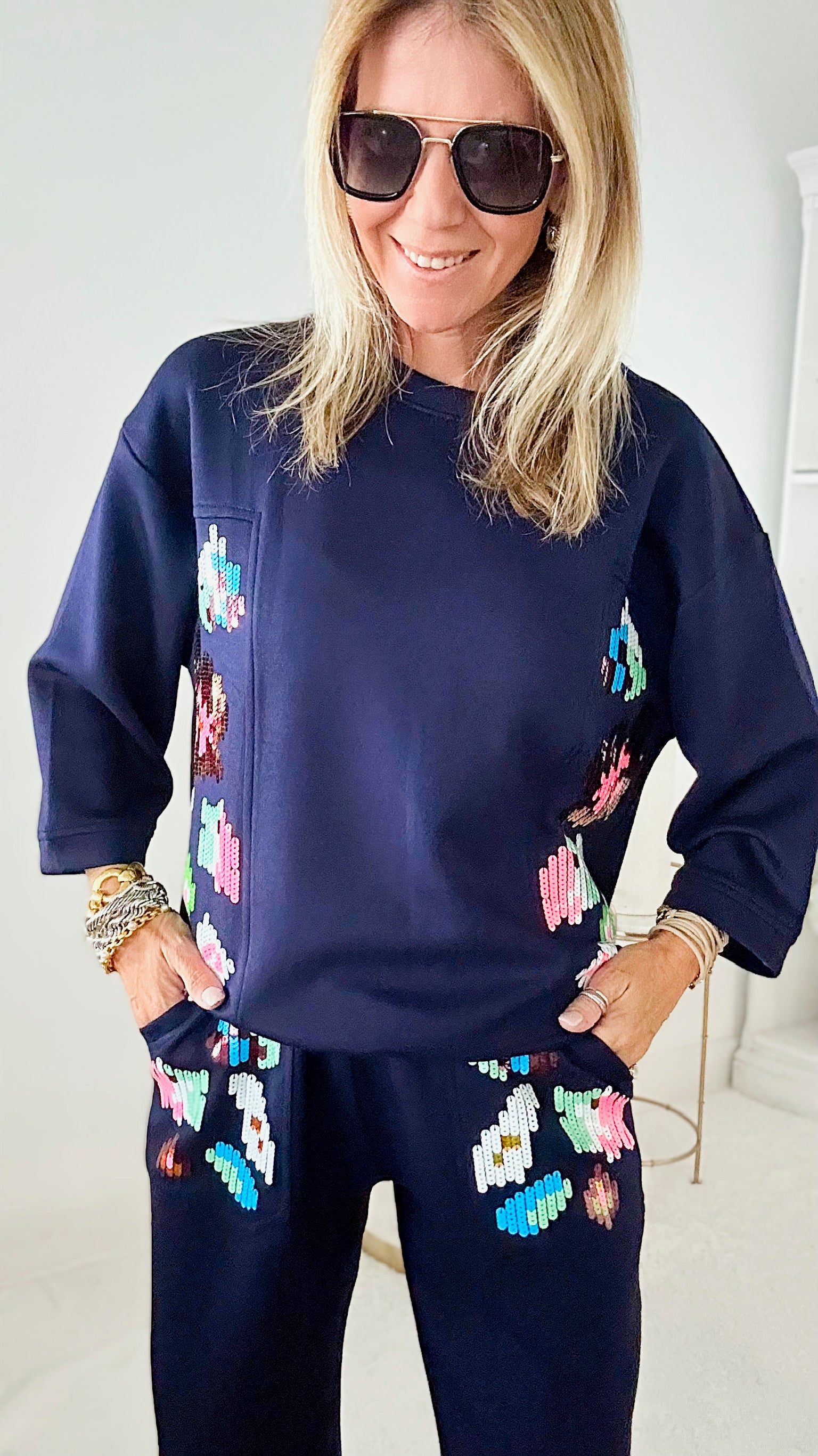 Pop of Color Navy Scuba Top-130 Long Sleeve Tops-Joh Apparel-Coastal Bloom Boutique, find the trendiest versions of the popular styles and looks Located in Indialantic, FL