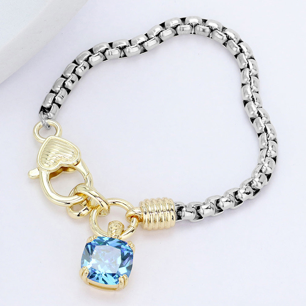 Golden Heart Link Bracelet - Blue-230 Jewelry-NYW-Coastal Bloom Boutique, find the trendiest versions of the popular styles and looks Located in Indialantic, FL