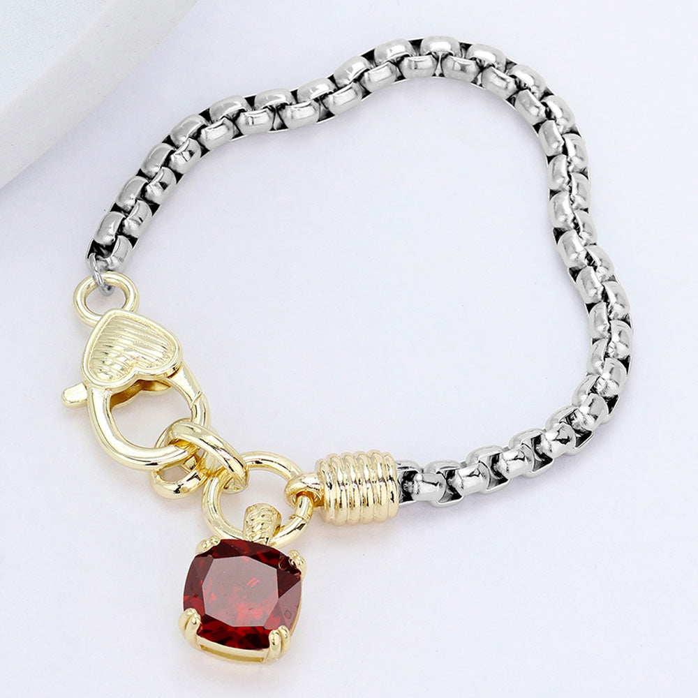 Golden Heart Link Bracelet - Ruby-230 Jewelry-NYW-Coastal Bloom Boutique, find the trendiest versions of the popular styles and looks Located in Indialantic, FL