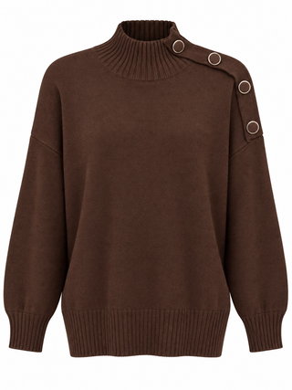Chic Shoulder Button Italian Knit Sweater - Brown
