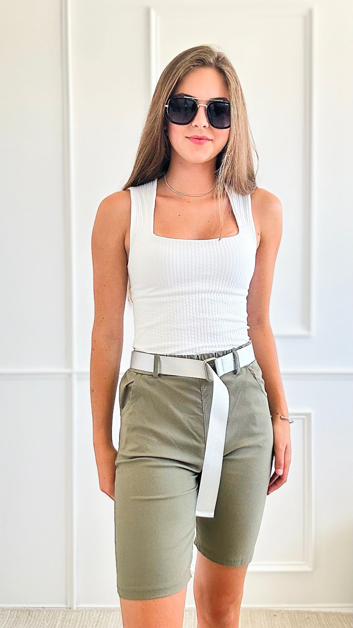 Belted Chino Italian Short - Olive-Short-Italianissimo-Coastal Bloom Boutique, find the trendiest versions of the popular styles and looks Located in Indialantic, FL