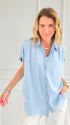 Laguna Shimmer Top - Sky Blue-110 Short Sleeve Tops-Jodifl-Coastal Bloom Boutique, find the trendiest versions of the popular styles and looks Located in Indialantic, FL