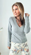 Almost Cashemere V-Neck Sweater Top - Grey-130 Long Sleeve Tops-ShopIrisBasic-Coastal Bloom Boutique, find the trendiest versions of the popular styles and looks Located in Indialantic, FL
