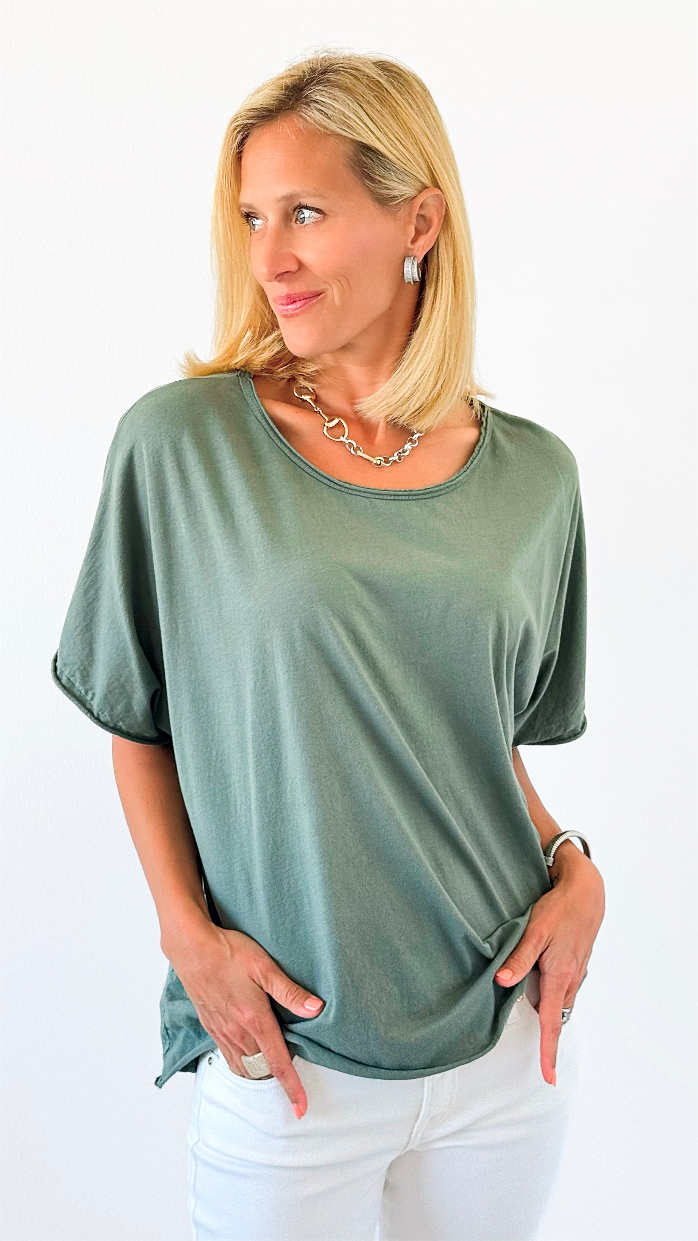 Everyday Italian Relaxed Top-Olive-110 short Sleeve Top-Italianissimo-Coastal Bloom Boutique, find the trendiest versions of the popular styles and looks Located in Indialantic, FL