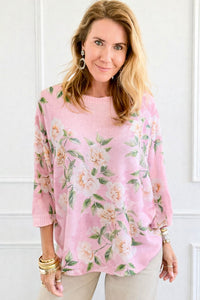 Spring Romance Rose St Tropez Short Sleeve Sweater- Pink