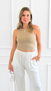 Contrast tank top- Taupe-100 Sleeveless Tops-Style Melody-Coastal Bloom Boutique, find the trendiest versions of the popular styles and looks Located in Indialantic, FL