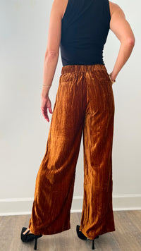Bronze Velvet Wide Leg Pants-170 Bottoms-EASEL-Coastal Bloom Boutique, find the trendiest versions of the popular styles and looks Located in Indialantic, FL