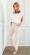 Santorini By Night High Low Cuff Pant - Beige-180 Joggers-Joh Apparel-Coastal Bloom Boutique, find the trendiest versions of the popular styles and looks Located in Indialantic, FL