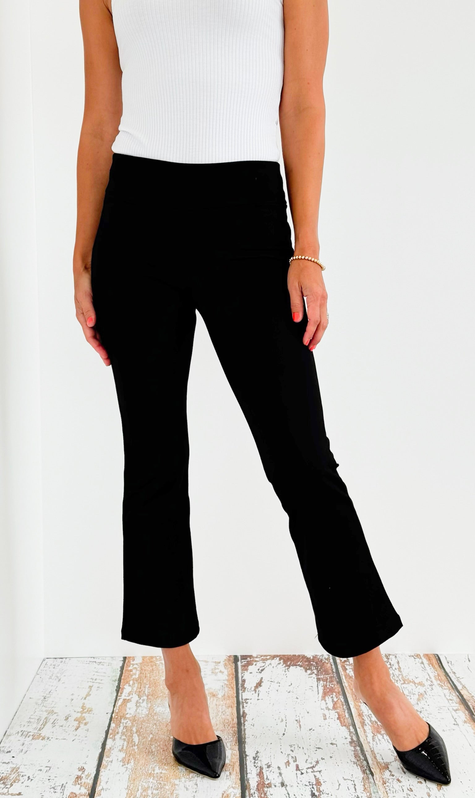 Cropped Capri Flair Pant - Black-170 Bottoms-Chatoyant-Coastal Bloom Boutique, find the trendiest versions of the popular styles and looks Located in Indialantic, FL