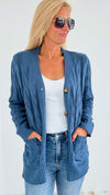 Open Front Cable Knit Cardigan - Dark Blue-150 Cardigans/Layers-On Blue-Coastal Bloom Boutique, find the trendiest versions of the popular styles and looks Located in Indialantic, FL