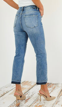 Distressed Raw Hem Denim Jeans-190 Denim-RISEN JEANS-Coastal Bloom Boutique, find the trendiest versions of the popular styles and looks Located in Indialantic, FL