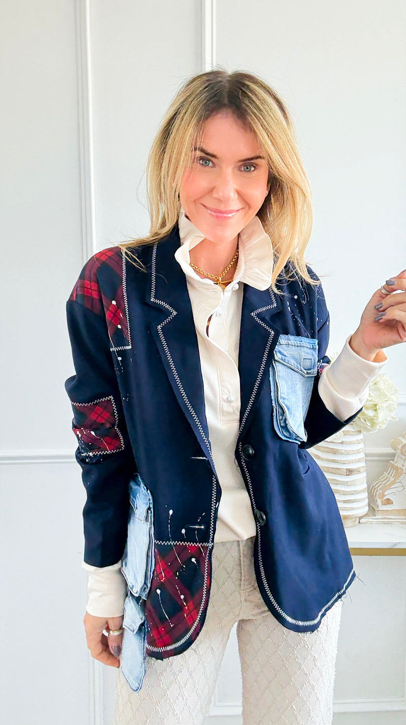 Attitude & Patch Blazer-160 Jackets-DIPINTO DI BLU-Coastal Bloom Boutique, find the trendiest versions of the popular styles and looks Located in Indialantic, FL