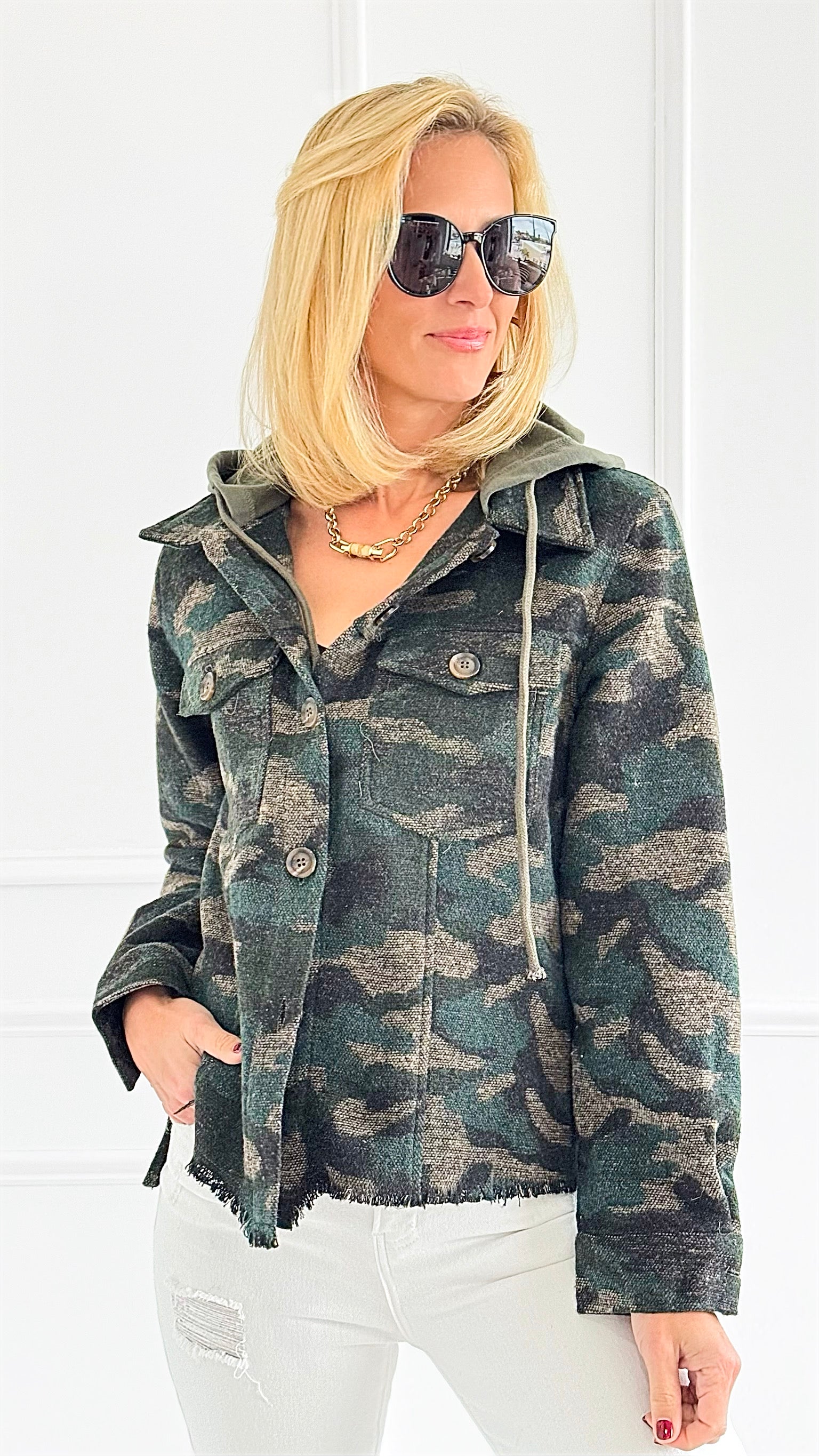 Camo Button-Up Hooded Jacket-160 Jackets-mystree-Coastal Bloom Boutique, find the trendiest versions of the popular styles and looks Located in Indialantic, FL