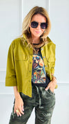 Everyday Cropped Italian Button- Down Top- Pistachio
