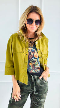 Everyday Cropped Italian Button- Down Top- Pistachio