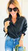 Sophia Ruffled Italian Shirt- Black-110 Long Sleeve Tops-TATTOO Z-Coastal Bloom Boutique, find the trendiest versions of the popular styles and looks Located in Indialantic, FL