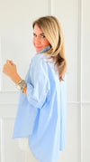 Starlight Scatter Italian Button Top- Sky Blue-170 bottoms-TATTOO Z-Coastal Bloom Boutique, find the trendiest versions of the popular styles and looks Located in Indialantic, FL