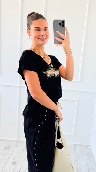 Puppy Love Embellished V-Neck Italian Top