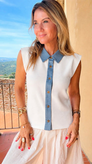 Collared Button Front Top