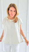 Relaxed Raw Edge Top- Off White-110 Short Sleeve Tops-White Birch-Coastal Bloom Boutique, find the trendiest versions of the popular styles and looks Located in Indialantic, FL