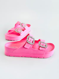 Stone Buckle Double-Strap Sandals - Pink-250 Shoes-H2K TRADING-Coastal Bloom Boutique, find the trendiest versions of the popular styles and looks Located in Indialantic, FL