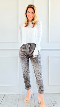 Wish List Animal Print Italian Joggers- Dark Taupe-180 Joggers-Italianissimo-Coastal Bloom Boutique, find the trendiest versions of the popular styles and looks Located in Indialantic, FL