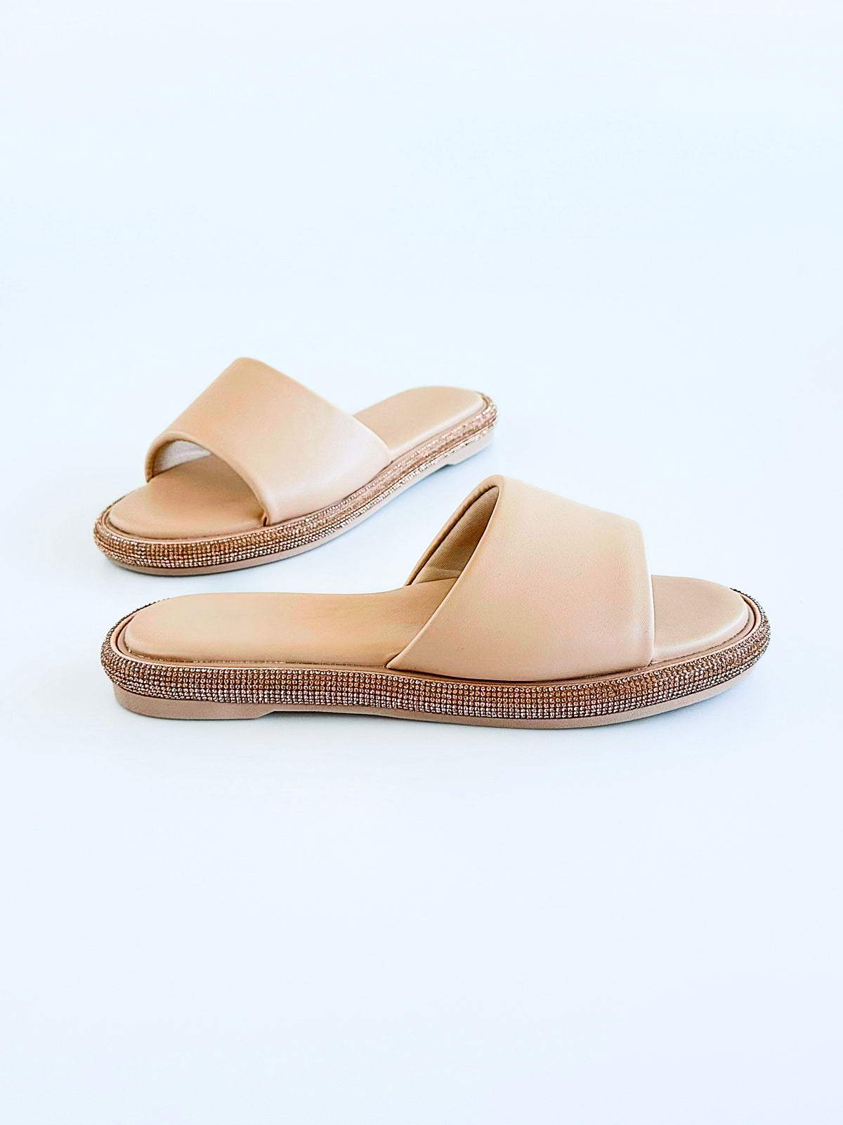 Swan Rhinestones Slipper - Nude-250 Shoes-H2K TRADING-Coastal Bloom Boutique, find the trendiest versions of the popular styles and looks Located in Indialantic, FL