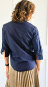 Rhinestone Embroidered Blouse - Navy-130 Long Sleeve Tops-PASTEL DESIGN-Coastal Bloom Boutique, find the trendiest versions of the popular styles and looks Located in Indialantic, FL