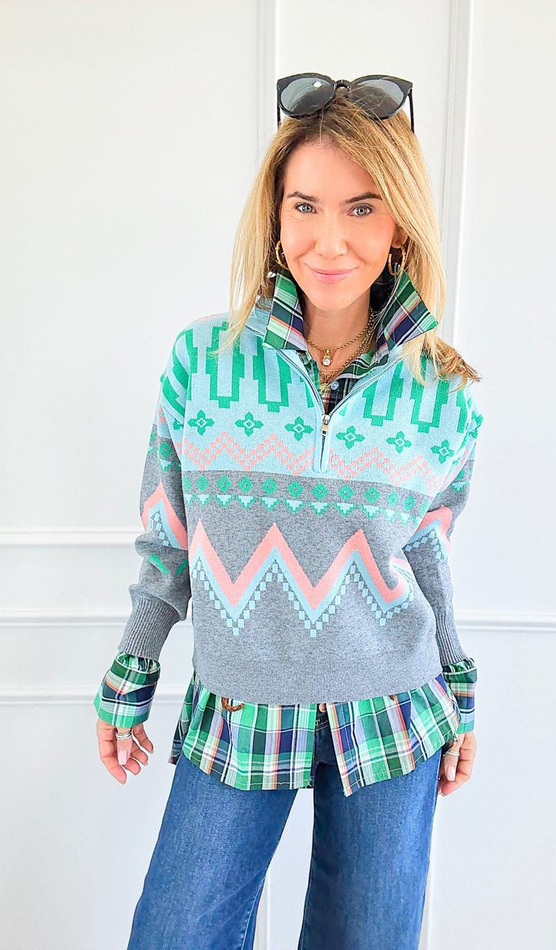 Desert Echo Mock Zip Sweater-140 Sweaters-&MERCI-Coastal Bloom Boutique, find the trendiest versions of the popular styles and looks Located in Indialantic, FL