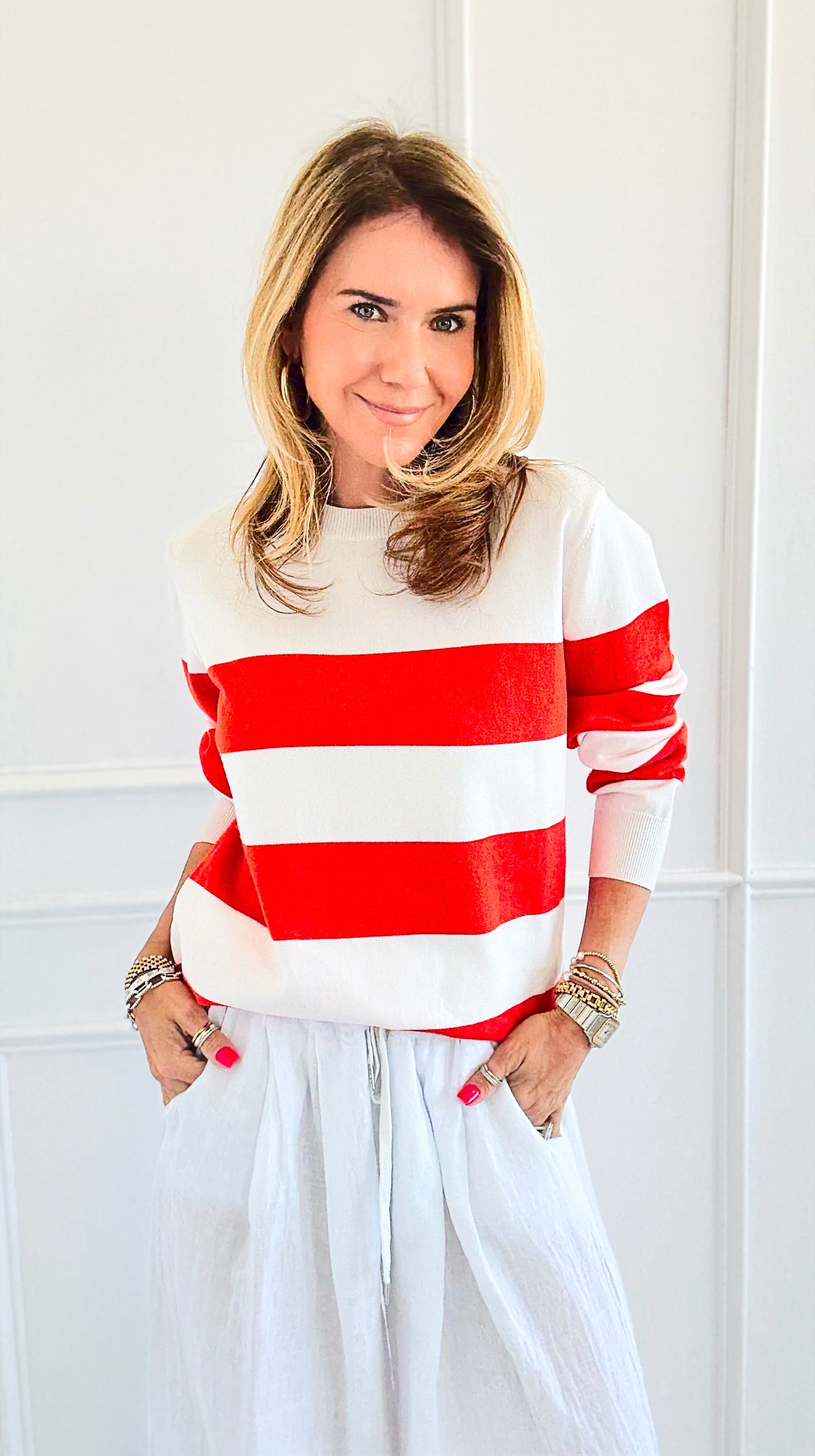 Chic Stripe Knit Sweater-130 Long Sleeve Set-Lovelo x GeeGee-Coastal Bloom Boutique, find the trendiest versions of the popular styles and looks Located in Indialantic, FL