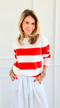 Chic Stripe Knit Sweater-130 Long Sleeve Set-Lovelo x GeeGee-Coastal Bloom Boutique, find the trendiest versions of the popular styles and looks Located in Indialantic, FL
