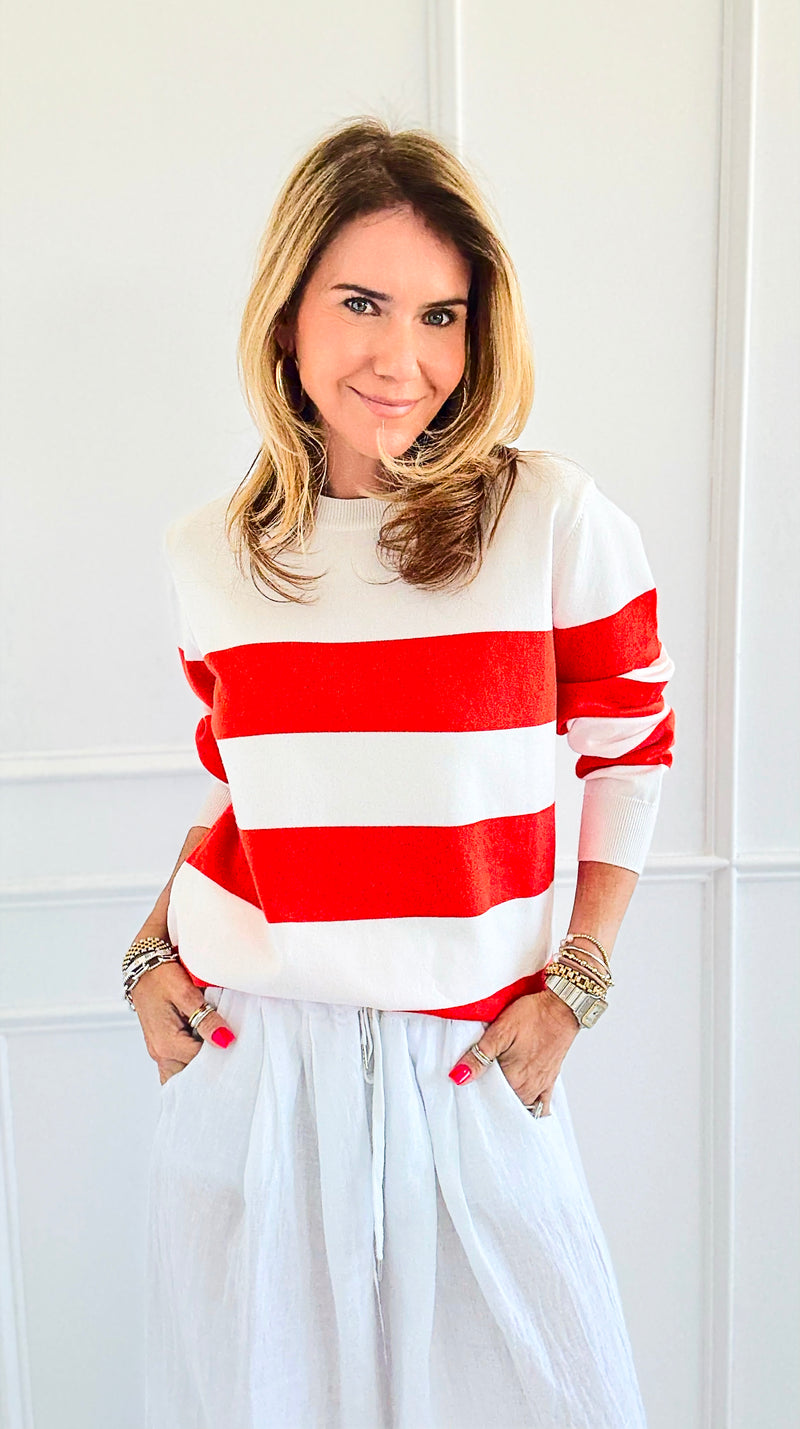 Chic Stripe Knit Sweater-130 Long Sleeve Set-Lovelo x GeeGee-Coastal Bloom Boutique, find the trendiest versions of the popular styles and looks Located in Indialantic, FL
