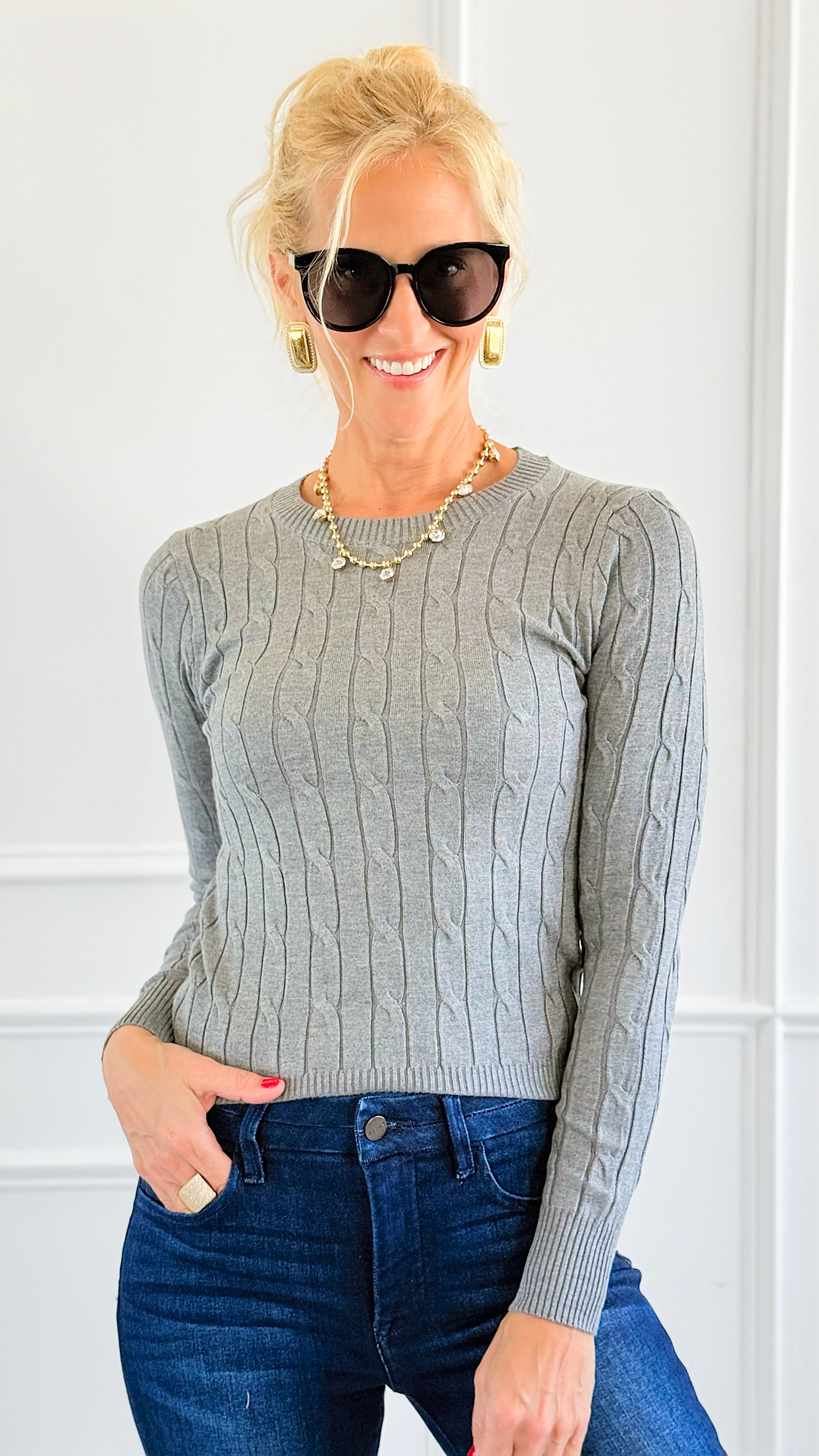 Hailey Knit Pullover Top - Heather Grey-140 Sweaters-Cielo-Coastal Bloom Boutique, find the trendiest versions of the popular styles and looks Located in Indialantic, FL