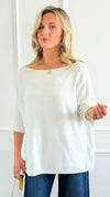 Break Free Round - Neck Italian Sweater Top - White-140 Sweaters-Italianissimo/J.D. PRONTO-Coastal Bloom Boutique, find the trendiest versions of the popular styles and looks Located in Indialantic, FL