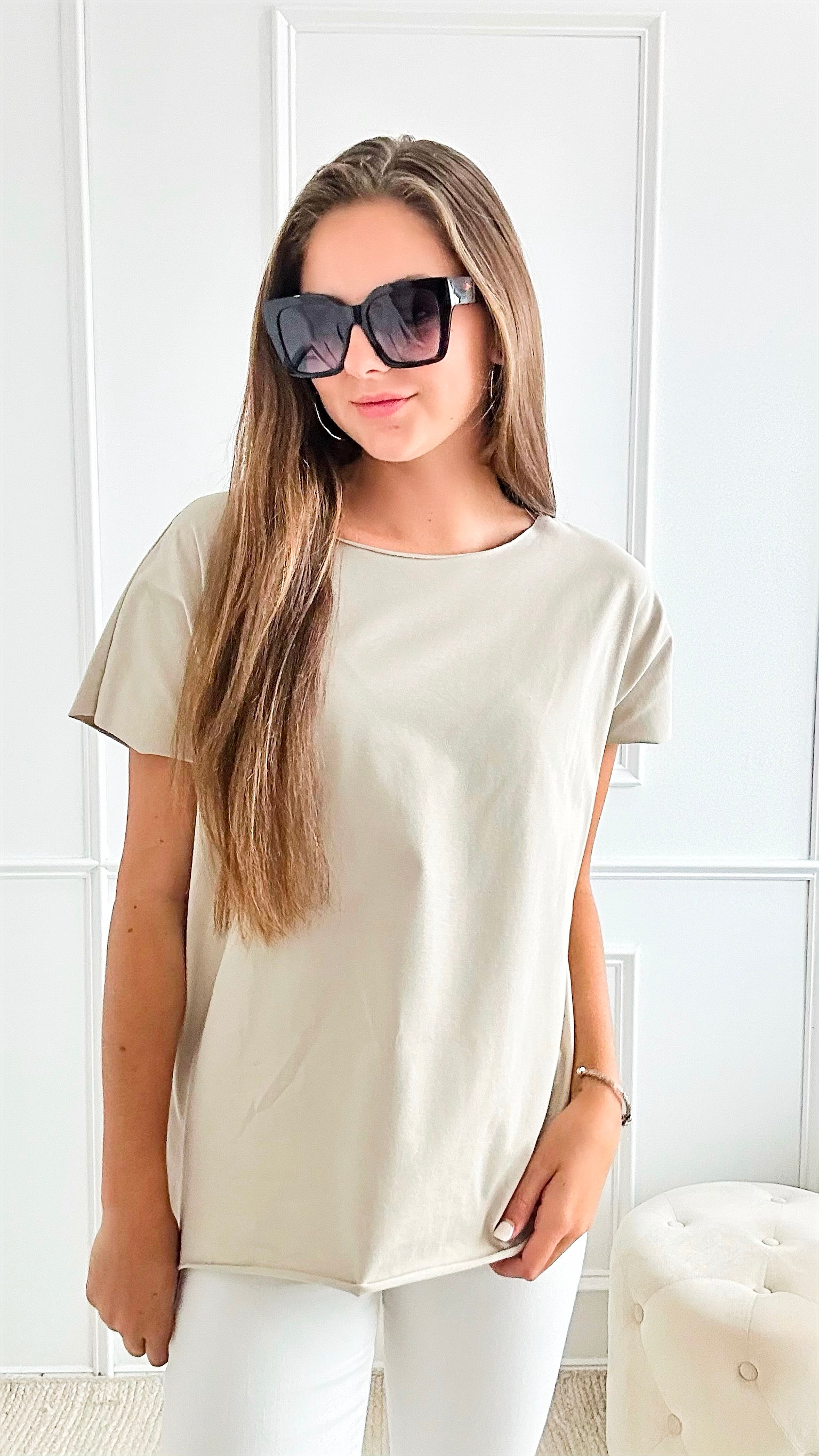 Easy Breezy Italian tee - Beige-110 Short Sleeve Tops-Italianissimo-Coastal Bloom Boutique, find the trendiest versions of the popular styles and looks Located in Indialantic, FL