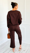 Weekender Ease Scuba 2pc Pant Set - Coffee-210 Loungewear/Sets-YELETE-Coastal Bloom Boutique, find the trendiest versions of the popular styles and looks Located in Indialantic, FL