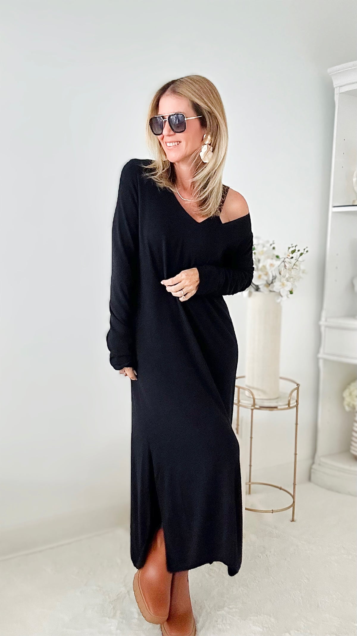 Italian Sweater Maxi Dress - Black-200 dresses/jumpsuits/rompers-Yolly-Coastal Bloom Boutique, find the trendiest versions of the popular styles and looks Located in Indialantic, FL