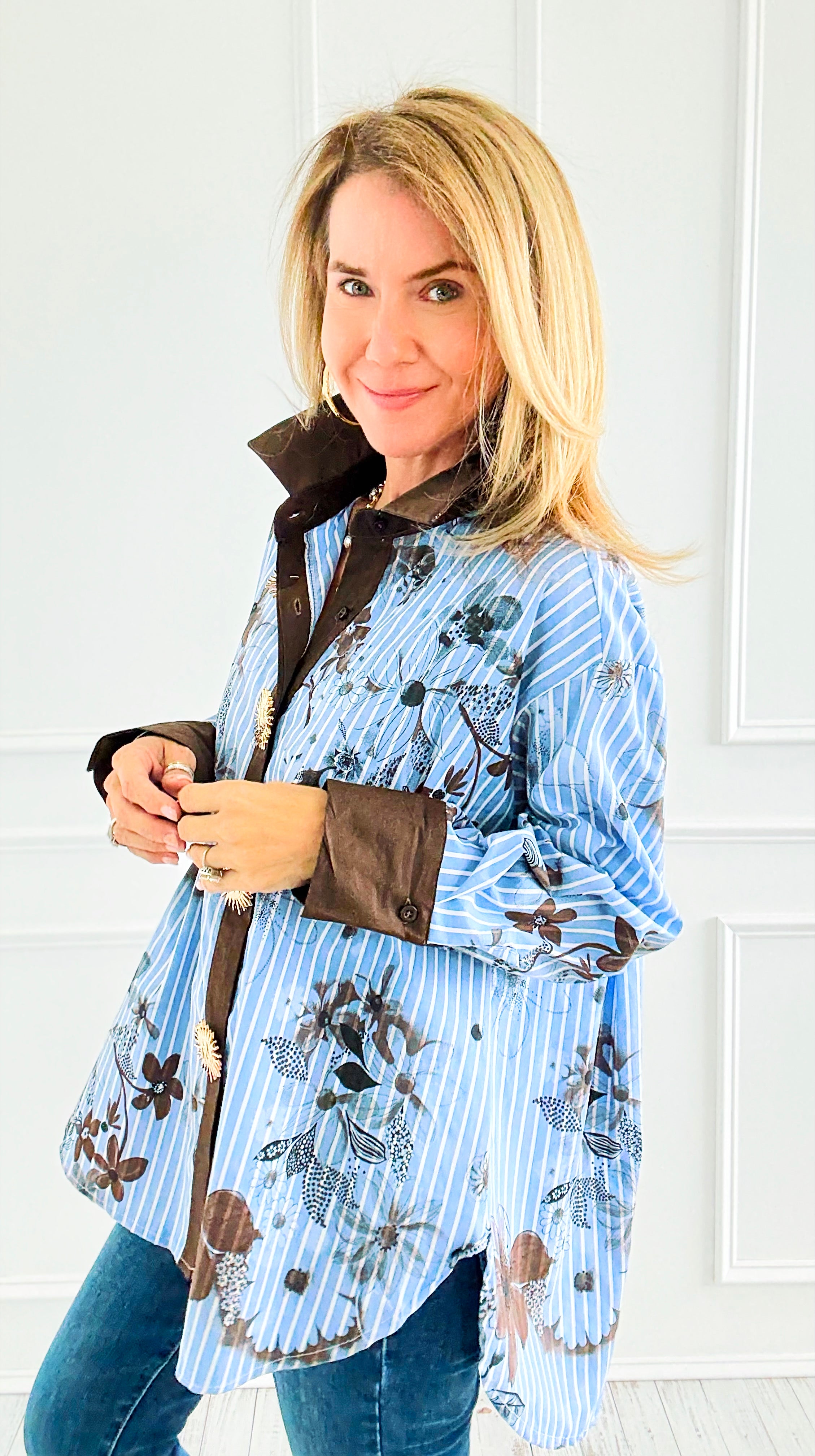 Sunlit Petals Italian Blouse-110 Long Sleeve Tops-TATTOO Z-Coastal Bloom Boutique, find the trendiest versions of the popular styles and looks Located in Indialantic, FL