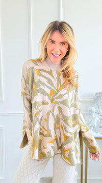 Turtle Neck Print Shimmer Sweater-140 Sweaters-Rousseau-Coastal Bloom Boutique, find the trendiest versions of the popular styles and looks Located in Indialantic, FL